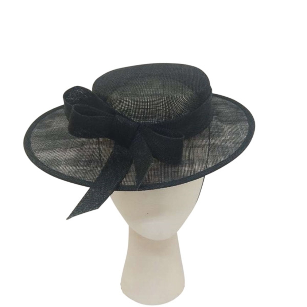 Beloved Millinery Couture Black Flat Top Hat Church Brunch Business Funeral - Picture 6 of 9